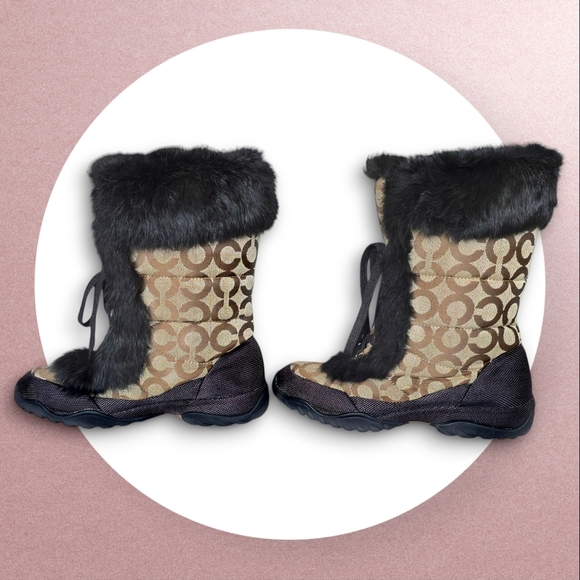 NWOT Coach Jennie Signature Fur Winter Snow Boots Brown Monogram Cozy Luxe Sz 8 - Picture 8 of 14